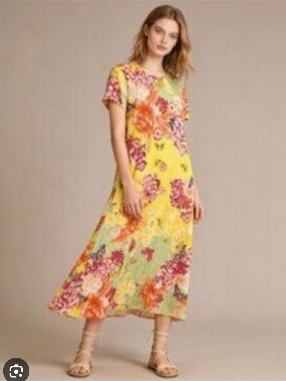 Johnny Was Janie Favorite Cap Sleeve Maxi Dress Floral Butterfly Print Large NWT